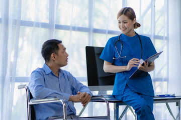 Female doctor advises male patient about cancer, x-ray results and treatment options Cancer counseling from cancer experts