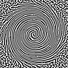 Wall Mural - Black and white spiral with abstract Turing ornament halftone reaction diffusion psychedelic background.