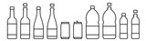 Fototapeta  - Glass bottles, cans and plastic bottles icon set. Black color outline icon on white background.