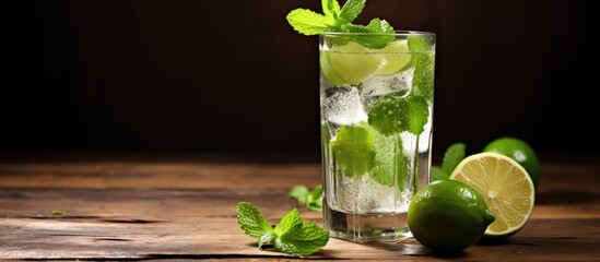 Sticker - A rustic table adorned with a refreshing mojito