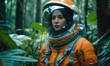 © happy Wu  - 自然を探索する宇宙服を着た女性のポートレート、未開の森の中｜Portrait of a woman in a spacesuit exploring nature, in a virgin forest. Generative AI