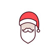 Twarz Świętego Mikołaja z brodą, wąsami i świąteczną czapką z pomponem. Ilustracja wektorowa do wykorzystania przy świątecznych projektach.
