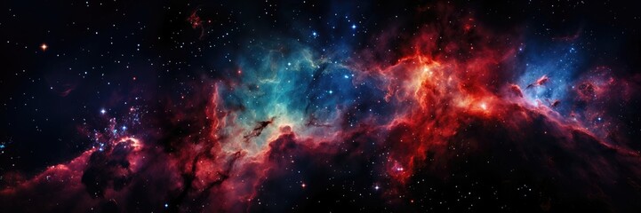 a wide-format abstract wallpaper showcases the beauty of a nebula with its captivating and dreamy cl