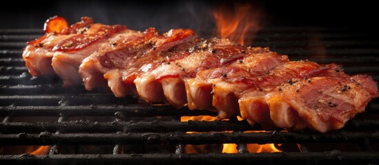 Poster - Cook bacon made from pork over a grill