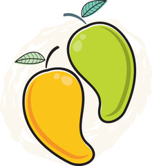 vector illustration of colorfull mango,green and orange color.good for logo, children book, pre-scholl,animation, coloring book, school, children learning book,restaurant,healthy foods, Ready to print