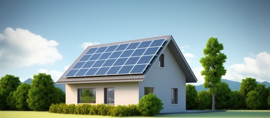 Canvas Print - A house that has just been constructed showing a perspective from the side and featuring solar panels installed on the rooftop