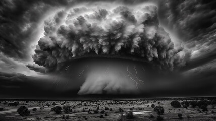 Wall Mural - black and white tornado whirlwind cloud landscape.