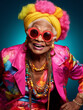 © Artbotics - Portrait of a smiling elderly African American woman in bold colored clothing.