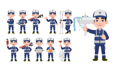 Wall Mural - Set of plumber with different poses