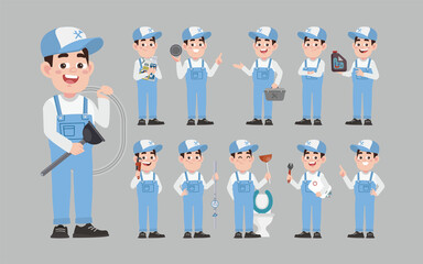 Wall Mural - Set of plumber with different poses