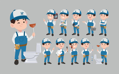 Wall Mural - Set of plumber with different poses