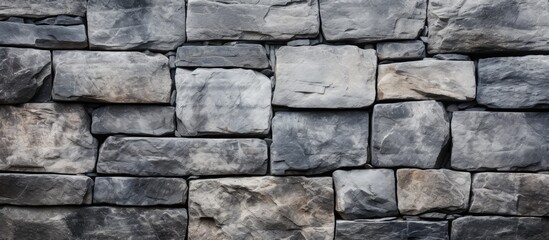 Poster - Close up of a textured stone wall serving as a background with the focus being on a gray stone fence