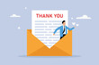 Businessman character with thank you letter 2D flat vector concept for banner, website, illustration, landing page, flyer, etc
