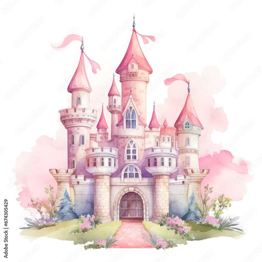 Cute watercolor princess castle Illustration, Generative Ai Stock ...