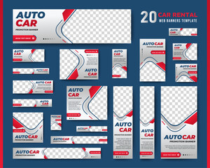 Canvas Print - modern car web advertising banner template design. modern web layout set with standard size. vector