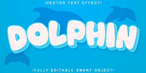 Wall Mural - Cartoon Dolphin Vector Fully Editable Smart Object Text Effect