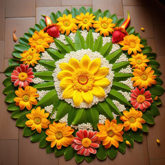 Poster - Flower rangoli for indian traditional festival.