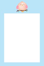 Cute Bird Paper Note On Blue Background