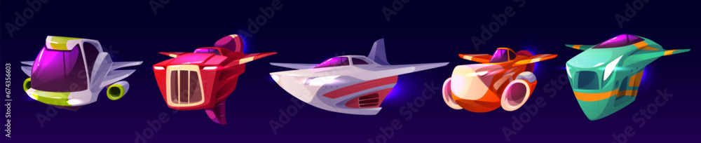 Vector de Stock Fantasy spaceship for video game assets. Cartoon vector ...