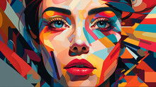 Girl With A Beautiful Face Painted In Different Colors In Abstract Style Vector Illustration Art
