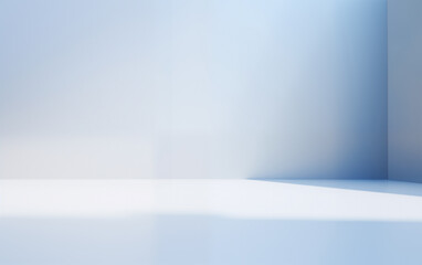 Fototapete - Empty room with light blue wall and floor with sunlight background. High quality photo