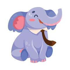 Poster - Elephant at School Sit in Tie and Smile Have Lesson and Education Vector Illustration