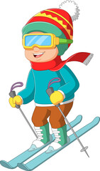 Sticker - Cartoon little boy skiing downhill