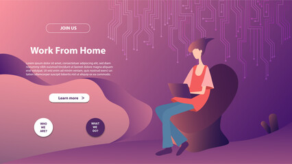 Wall Mural - Landing page template of work from home. Modern flat design concept of web page design for website and mobile website.