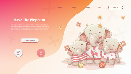 Wall Mural - Landing page template of save the elephant. Modern flat design concept of web page design for website and mobile website