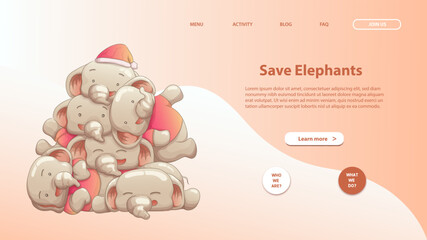 Wall Mural - Landing page template of save the elephant. Modern flat design concept of web page design for website and mobile website.