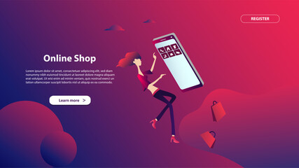 Wall Mural - Landing page template of online shop. Modern flat design concept of web page design for website and mobile website.