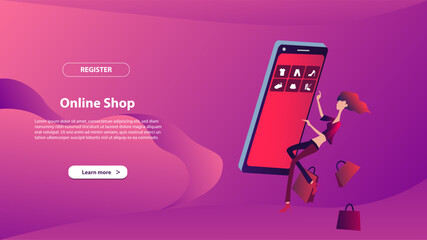 Wall Mural - Landing page template of online shop. Modern flat design concept of web page design for website and mobile website.