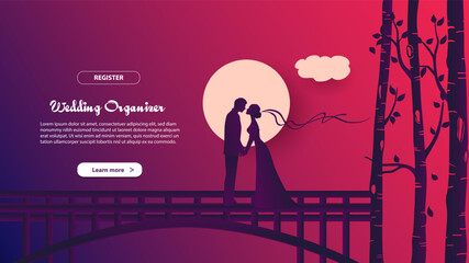 Wall Mural - Landing page template of wedding organizer. Modern flat design concept of web page design for website and mobile website.
