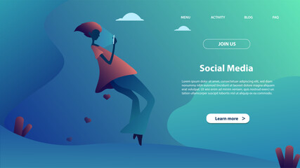 Wall Mural - Landing page template of social media. Modern flat design concept of web page design for website and mobile website.