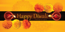 Free Vector Diwali Banner Background With Top View Of Diya Lamps Design
