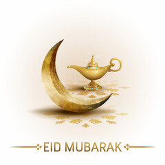 Wall Mural - islamic greeetings eid mubarak card design with crescent moon and lantern
