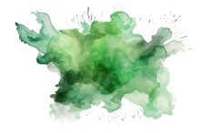 Abstract Green Color Painting Watercolor Splashes , Isolated On Transparent Background.