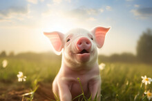 A Cute Pig Is Laughing