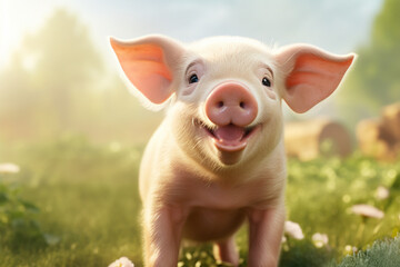 Wall Mural - a cute pig is laughing