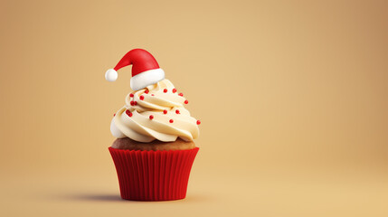 Wall Mural - Different delicious Christmas cupcakes on holiday background