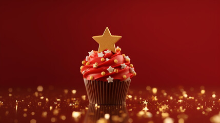 Wall Mural - Different delicious Christmas cupcakes on holiday background