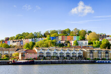 Colourful Houses And Apartments Overlooking Bristol Docks, England, UK