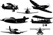 Set of the retro style planes isolated on white background. Design elements for logo, label, emblem, sign, brand mark. Vector illustration.