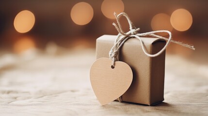 an empty gift tag attached to gift box placed on a table