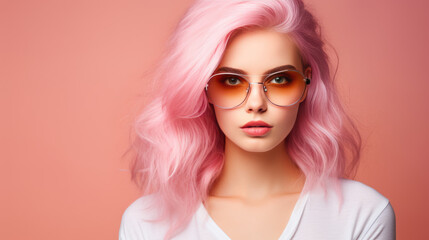 Wall Mural - Beautiful girl with  pink hair