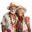 Senior couple in vacation clothes, isolated on white or transparent background. AI Generated.