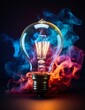 Light bulb on dark background, Generative AI