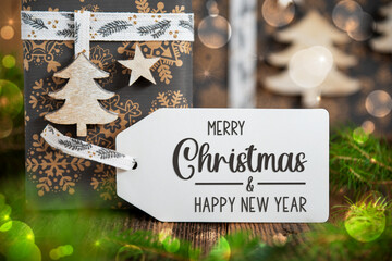 Wall Mural - Text Merry Christmas And Happy New Year, With Winter Gifts, Christmas Background