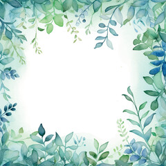 Wall Mural - watercolor green frame, background with leaves