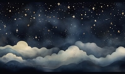 night sky with stars and clouds,Generative Ai